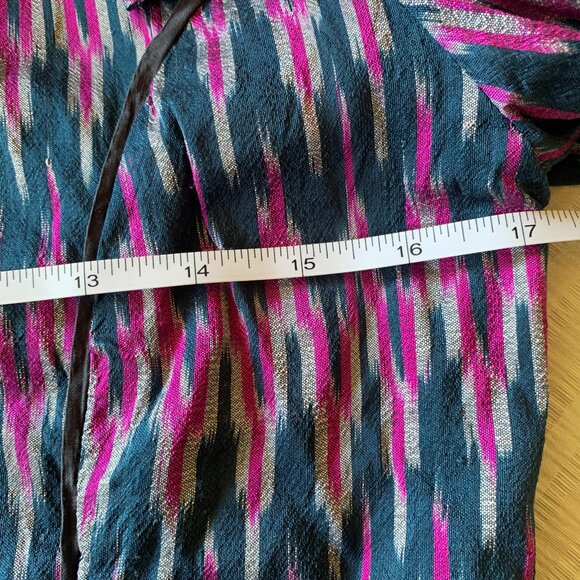 Vtg Y2K Ikat Blouse Sz S Dupioni Silk Handmade Multi Color Black Fuchsia Artsy - Picture 5 of 6